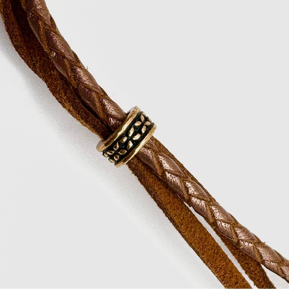 Studio Barse Natural Turquoise Golden Bronze Leather Cord Southwestern Necklace - Picture 3 of 5